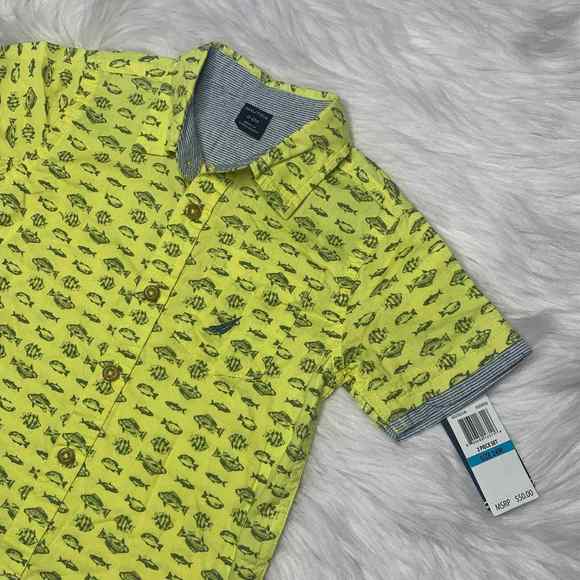 SOLD! Yellow Nautica Button Up Short Sleeve Shirt Fish Pattern - Picture 2 of 4